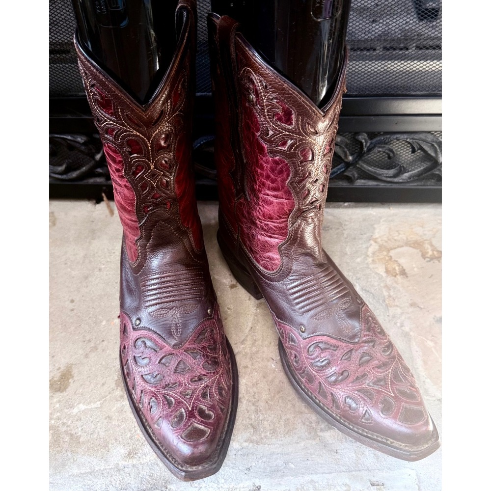 Ariat Vera Cruz Red Overlay 10014095 Womens 8.5B Leather Western Boots